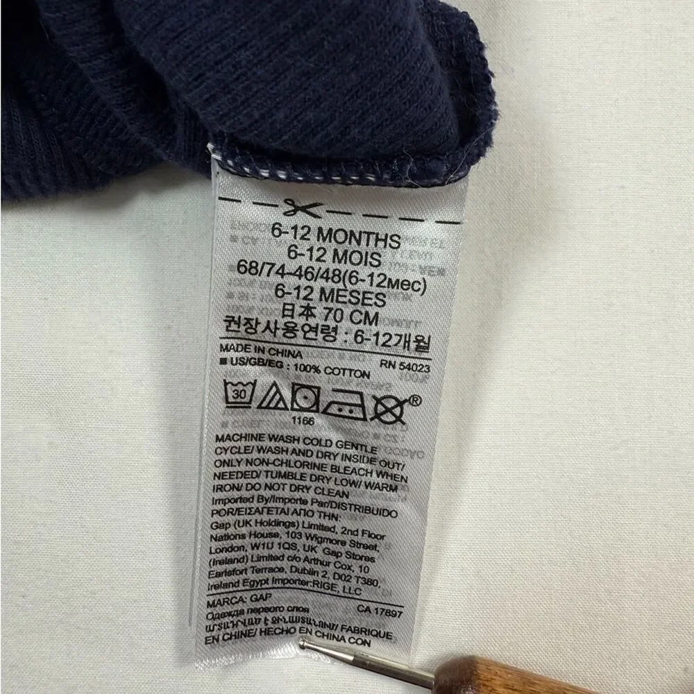 GAP Baby Girls Ribbed Long‎ Sleeve Bodysuit 6-12 Months Classic Navy
